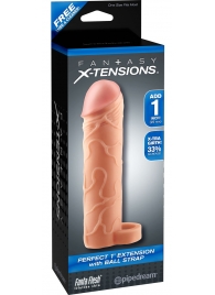 Телесная насадка с кольцом Perfect 1 Extension with Ball Strap - 17 см. - Pipedream - в Новошахтинске купить с доставкой