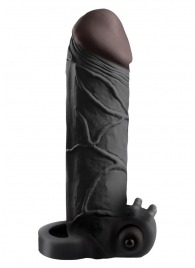 Чёрная вибронасадка с кольцом Vibrating Real Feel 2 Extension - 16 см. - Pipedream - в Новошахтинске купить с доставкой