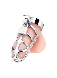 Серебристая металлическая клетка для члена с замком Enslave Cock Cage - BlueLine - купить с доставкой в Новошахтинске
