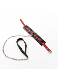 Черный ошейник с красным ремешком и поводком - Crazy Handmade - купить с доставкой в Новошахтинске