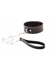 Черный широкий ошейник с красной строчкой и поводком - Crazy Handmade - купить с доставкой в Новошахтинске