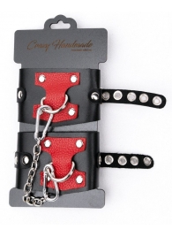 Черные наручники с красным декором и заклепками - Crazy Handmade - купить с доставкой в Новошахтинске