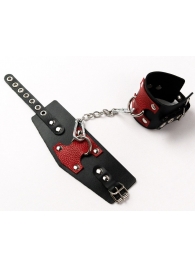 Черные кожаные оковы с красными вставками - Crazy Handmade - купить с доставкой в Новошахтинске