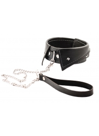 Черный ошейник-воротничок с металлическим поводком - Crazy Handmade - купить с доставкой в Новошахтинске