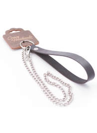 Серебристый металлический поводок с кожаной черной ручкой - 80 см. - Crazy Handmade - купить с доставкой в Новошахтинске