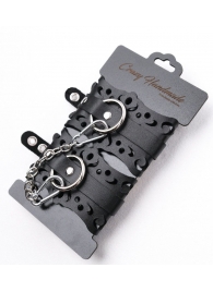 Ажурные наручники из черной кожи - Crazy Handmade - купить с доставкой в Новошахтинске