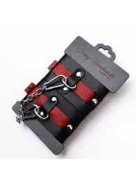 Черно-красные кожаные наручники на металлической сцепке - Crazy Handmade - купить с доставкой в Новошахтинске