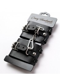 Черные кожаные наручники с ремешками - Crazy Handmade - купить с доставкой в Новошахтинске