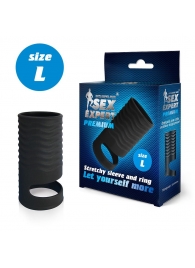 Черная открытая насадка на пенис с кольцом для мошонки L-size - 8,5 см. - Sex Expert - в Новошахтинске купить с доставкой
