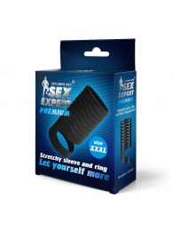 Черная открытая насадка на пенис с кольцом для мошонки XXXL-size - 9,9 см. - Sex Expert - в Новошахтинске купить с доставкой