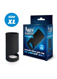 Черная открытая насадка на пенис с кольцом для мошонки XL-size - 8,9 см. - Sex Expert - в Новошахтинске купить с доставкой