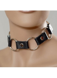 Кожаный черный ошейник с кольцами - Sitabella - купить с доставкой в Новошахтинске