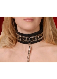 Чёрный ошейник с цепочками и поводком - Sitabella - купить с доставкой в Новошахтинске
