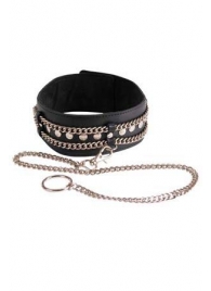 Чёрный ошейник с цепочками и поводком - Sitabella - купить с доставкой в Новошахтинске