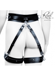 Черный кожаный пояс с гартерами - S-M - Notabu - купить с доставкой в Новошахтинске