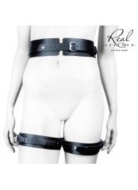 Черный кожаный пояс с гартерами - L-XL - Notabu - купить с доставкой в Новошахтинске