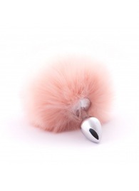 Серебристая анальная пробка с бежевым хвостиком - Crazy Handmade