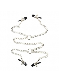 Серебристые зажимы для сосков и половых губ на тонкой цепочке - Notabu - купить с доставкой в Новошахтинске