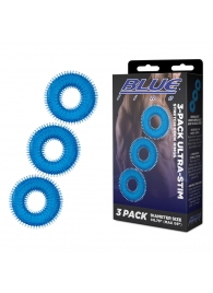 Комплект из трех голубых колец для эрекции 3-Pack Ultra-Stim Stretch Cock Rings - BlueLine - в Новошахтинске купить с доставкой
