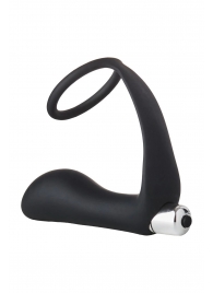Черное эрекционное кольцо с вибропробкой Vibrating Anal Plug With Cockring - Dream Toys - в Новошахтинске купить с доставкой