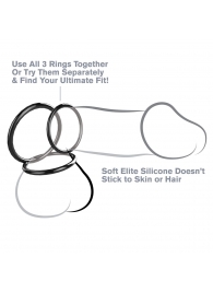 Набор из трех черных эрекционных колец Silicone 3-Ring Stamina Set - Pipedream - в Новошахтинске купить с доставкой