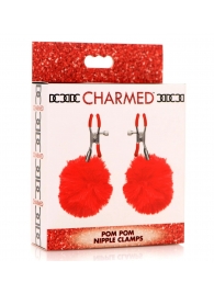 Красные зажимы на соски с помпонами Pom Pom - XR Brands - купить с доставкой в Новошахтинске