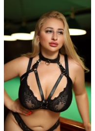 Черная кожаная сбруя с ошейником plus size из нежной кожи - БДСМ Арсенал - купить с доставкой в Новошахтинске