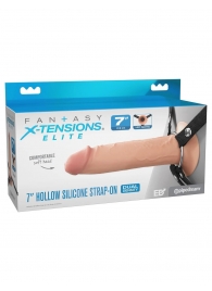 Телесный полый страпон на черных ремнях Hollow Silicone Strap-on - 17,8 см. - Pipedream - купить с доставкой в Новошахтинске