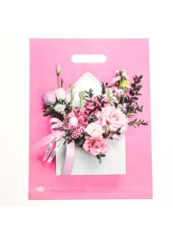 Розовый пакет с цветочным принтом и вырубной ручкой (40х31 см) - Сима-Ленд - купить с доставкой в Новошахтинске