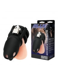 Черная клетка для пениса Silicone Small 2 in Cock Cage With Ball Divider - BlueLine - купить с доставкой в Новошахтинске