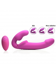 Розовый безремневой страпон с вибрацией и функцией расширения Inflatable Ergo-Fit Strapless Strap-On - XR Brands - купить с доставкой в Новошахтинске