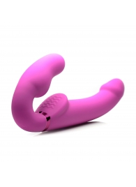 Розовый безремневой страпон с вибрацией и функцией расширения Inflatable Ergo-Fit Strapless Strap-On - XR Brands - купить с доставкой в Новошахтинске