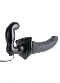 Черный страпон с вагинальной пробкой Deluxe Vibrating Penetrix Strap-On - 19 см. - Pipedream - купить с доставкой в Новошахтинске