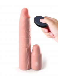 Телесная вибронасадка на член 3  Vibrating Mega X-tension with Remote - 22,9 см. - Pipedream - в Новошахтинске купить с доставкой