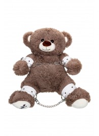 Бондажный набор: бурый мишка с белыми оковами и наручниками - Pecado - купить с доставкой в Новошахтинске