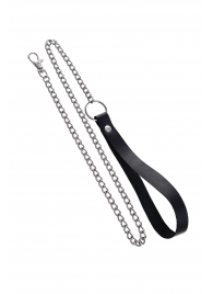 Поводок с ручкой из черной натуральной кожи и карабином для ошейника - Pecado - купить с доставкой в Новошахтинске