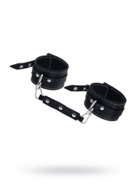 Черные двухслойные кожаные оковы с белой строчкой - Pecado - купить с доставкой в Новошахтинске