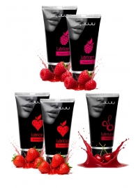 Набор из 5 съедобных лубрикантов JUJU (клубника х 2, малина х 2, вишня) - JuJu - купить с доставкой в Новошахтинске