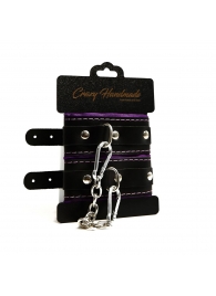 Черно-фиолетовые скругленные наручники с мягкой подкладкой - Crazy Handmade - купить с доставкой в Новошахтинске