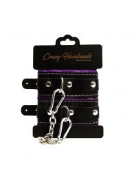 Черно-фиолетовые скругленные наручники с мягкой подкладкой - Crazy Handmade - купить с доставкой в Новошахтинске