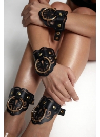 Черные кожаные оковы с резными узорами и клепками - Crazy Handmade - купить с доставкой в Новошахтинске