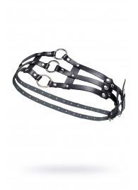 Черный кожаный пояс с кольцами - Pecado - купить с доставкой в Новошахтинске