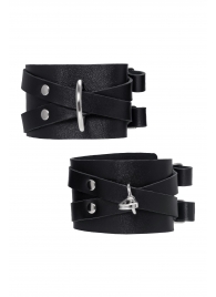 Черные кожаные оковы с двумя перекрёстными ремешками - Pecado - купить с доставкой в Новошахтинске
