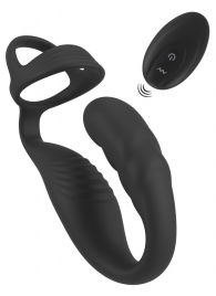 Черное эрекционное кольцо со стимуляцией промежности и анальной пробкой Cock Ring with RC Prostate Plug - Orion - в Новошахтинске купить с доставкой