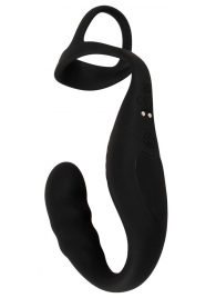 Черное эрекционное кольцо со стимуляцией промежности и анальной пробкой Cock Ring with RC Prostate Plug - Orion - в Новошахтинске купить с доставкой