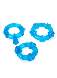Набор из 3 синих эрекционных колец с различным рельефом - Erowoman-Eroman - в Новошахтинске купить с доставкой
