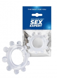 Прозрачное эрекционное кольцо со стимулирующими шариками - Sex Expert - в Новошахтинске купить с доставкой