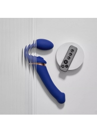 Синий безремневой страпон Multi Orgasm Bendable Strap-On size L с клиторальной стимуляцией - Strap-on-me - купить с доставкой в Новошахтинске