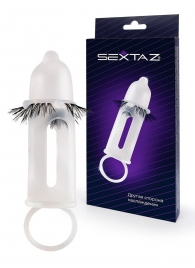 Эластичная насадка на пенис с подхватом мошонки и стимулирующими «ресничками» - Sextaz - в Новошахтинске купить с доставкой