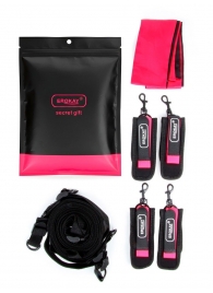 Черно-розовый эротический набор: фиксатор, оковы, наручники, повязка - Erokay - купить с доставкой в Новошахтинске